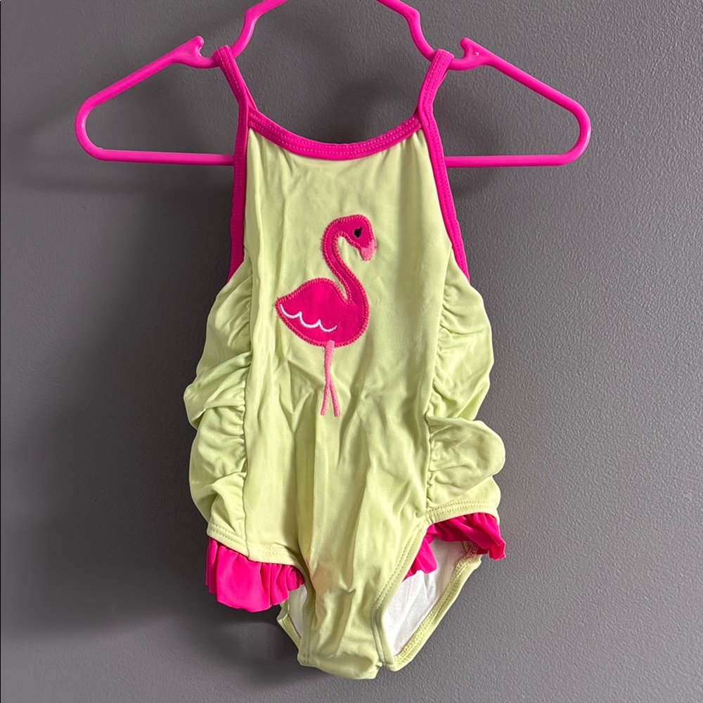 Gymboree Kids Swim One Piece - Lime and Pink with Flamingo